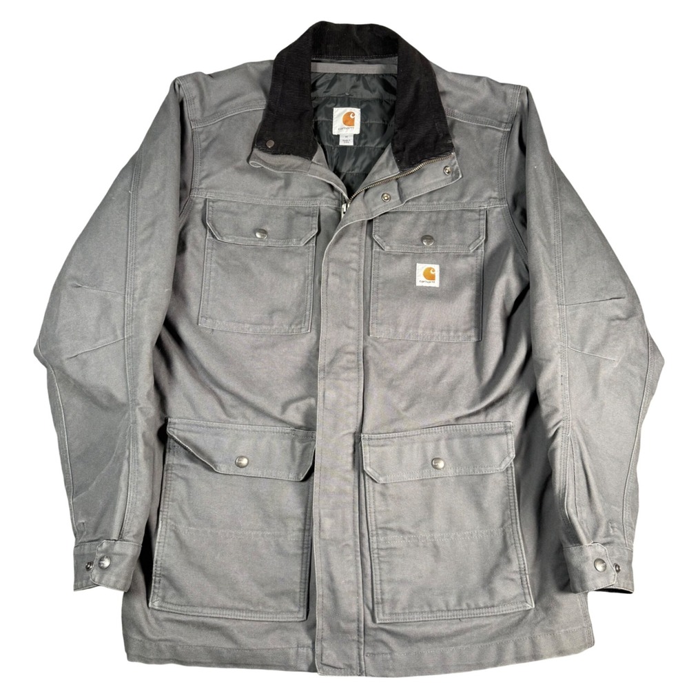 Carhartt Quilt-Lined Field Coat Mens M Grey Insulated Canvas Chore Jacket